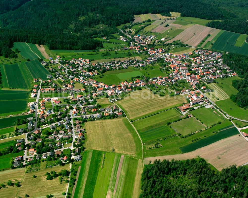 Aerial image Ottenbronn - Village view on the edge of agricultural fields and land in Ottenbronn in the state Baden-Wuerttemberg, Germany