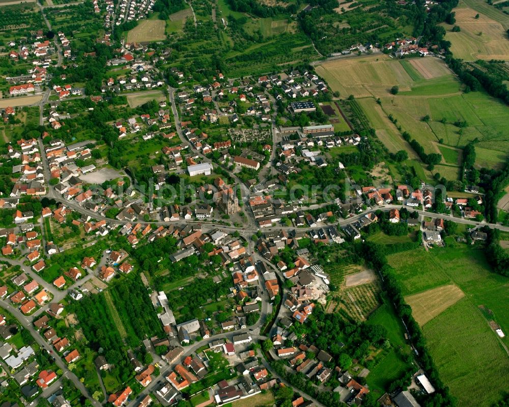 Aerial image Ottersweier - Village view on the edge of agricultural fields and land in Ottersweier in the state Baden-Wuerttemberg, Germany