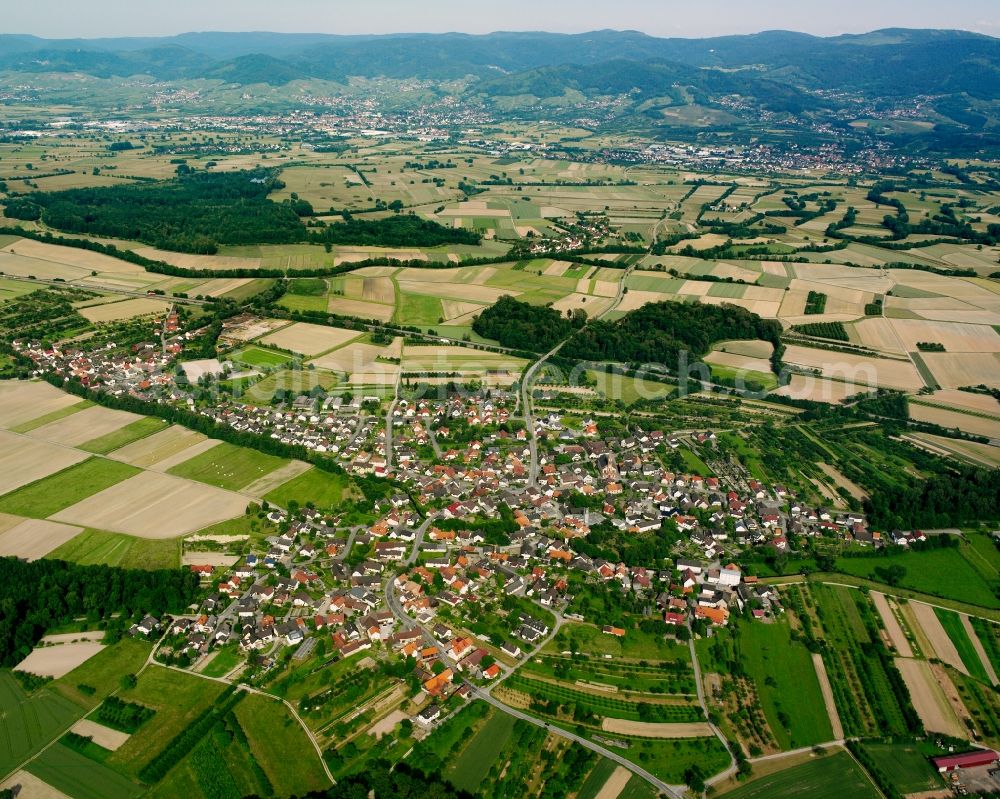 Aerial photograph Ottersweier - Village view on the edge of agricultural fields and land in Ottersweier in the state Baden-Wuerttemberg, Germany