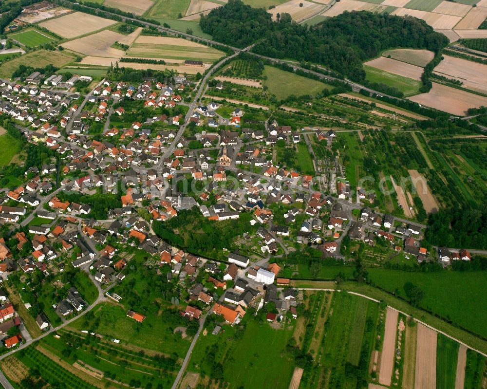 Ottersweier from above - Village view on the edge of agricultural fields and land in Ottersweier in the state Baden-Wuerttemberg, Germany