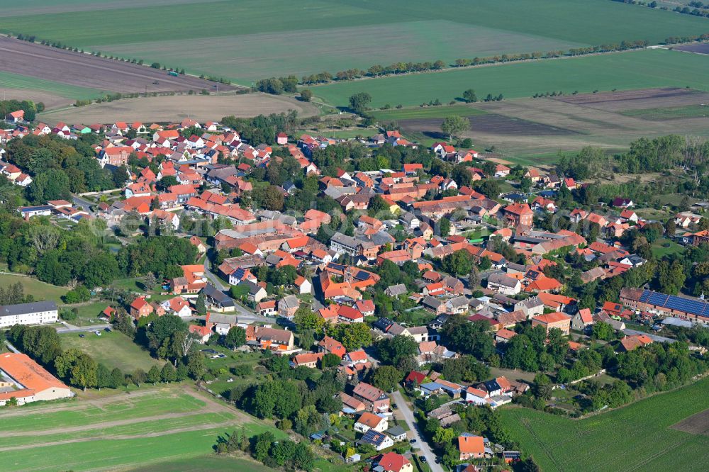 Pabstorf from the bird's eye view: Village view on the edge of agricultural fields and land in Pabstorf in the state Saxony-Anhalt, Germany