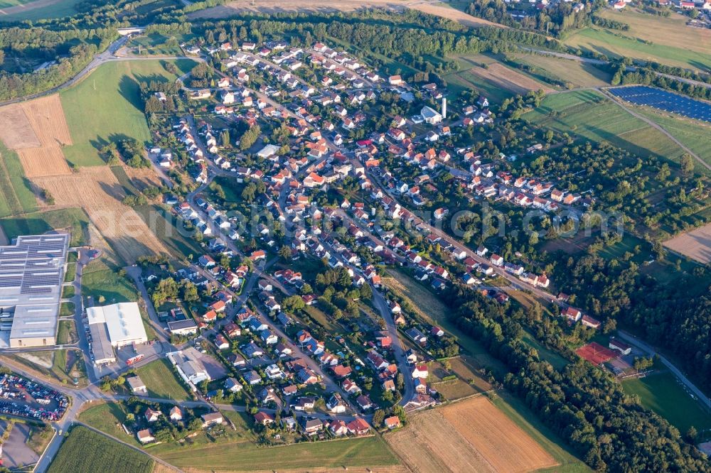 Aerial photograph Petersberg - Village view on the edge of agricultural fields and land in Petersberg in the state Rhineland-Palatinate, Germany