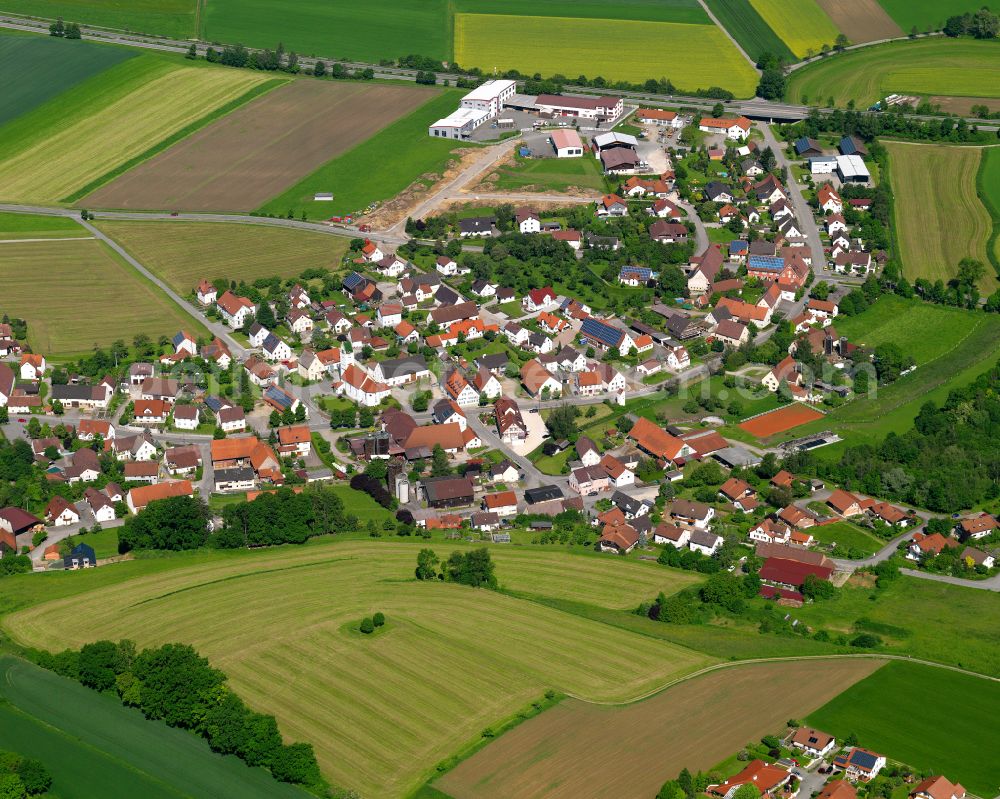 Aerial photograph Äpfingen - Village view on the edge of agricultural fields and land in Äpfingen in the state Baden-Wuerttemberg, Germany