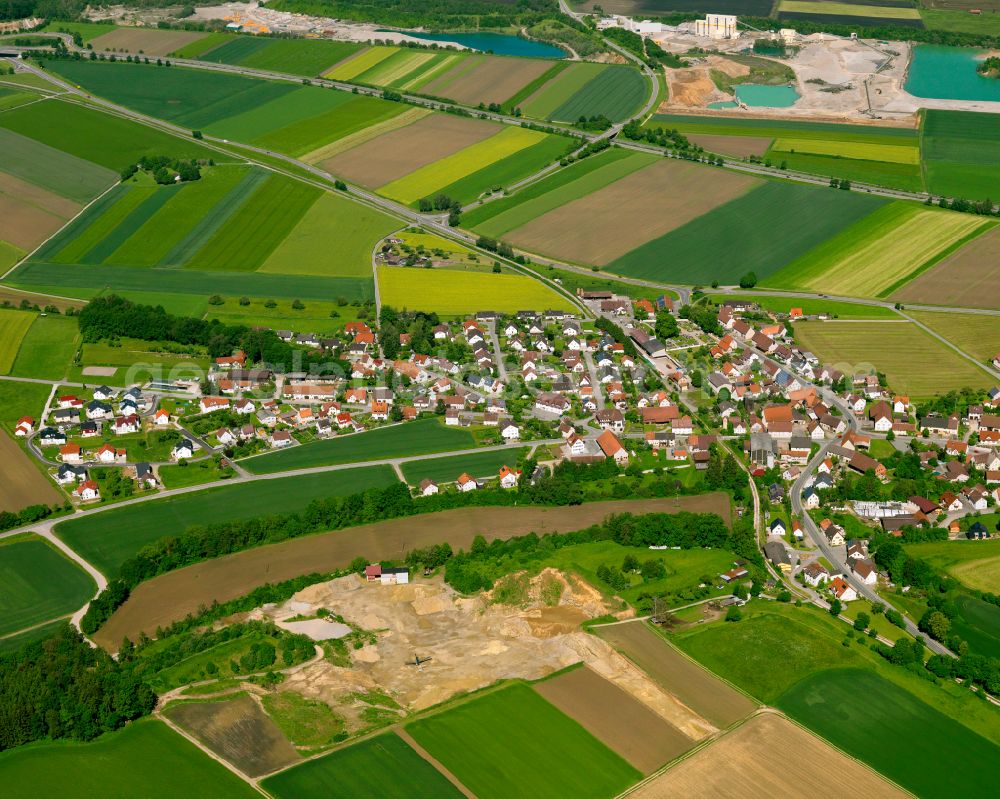 Äpfingen from above - Village view on the edge of agricultural fields and land in Äpfingen in the state Baden-Wuerttemberg, Germany