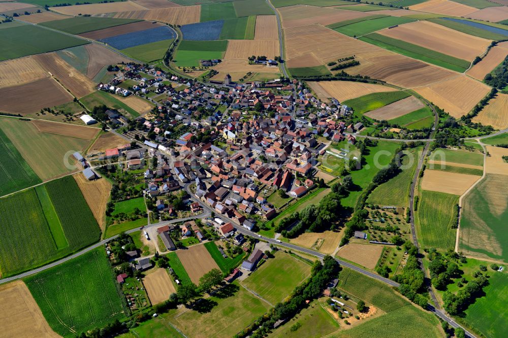 Aerial photograph Prosselsheim - Village view on the edge of agricultural fields and land in Prosselsheim in the state Bavaria, Germany