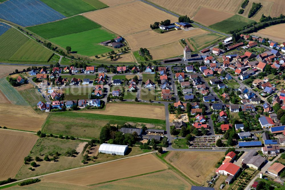 Aerial image Prosselsheim - Village view on the edge of agricultural fields and land in Prosselsheim in the state Bavaria, Germany