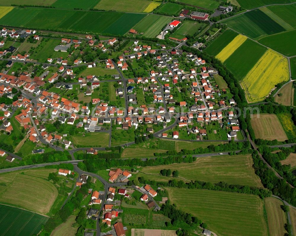 Aerial image Ransbach - Village view on the edge of agricultural fields and land in Ransbach in the state Hesse, Germany