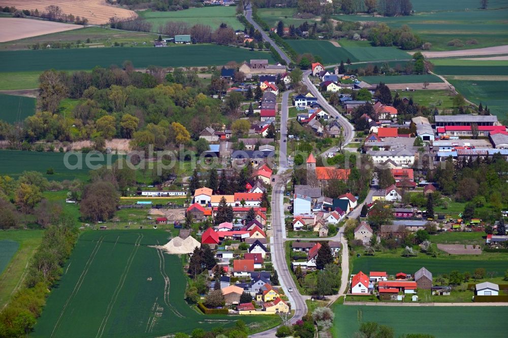 Rehfelde-Dorf from above - Village view on the edge of agricultural fields and land in Rehfelde-Dorf in the state Brandenburg, Germany