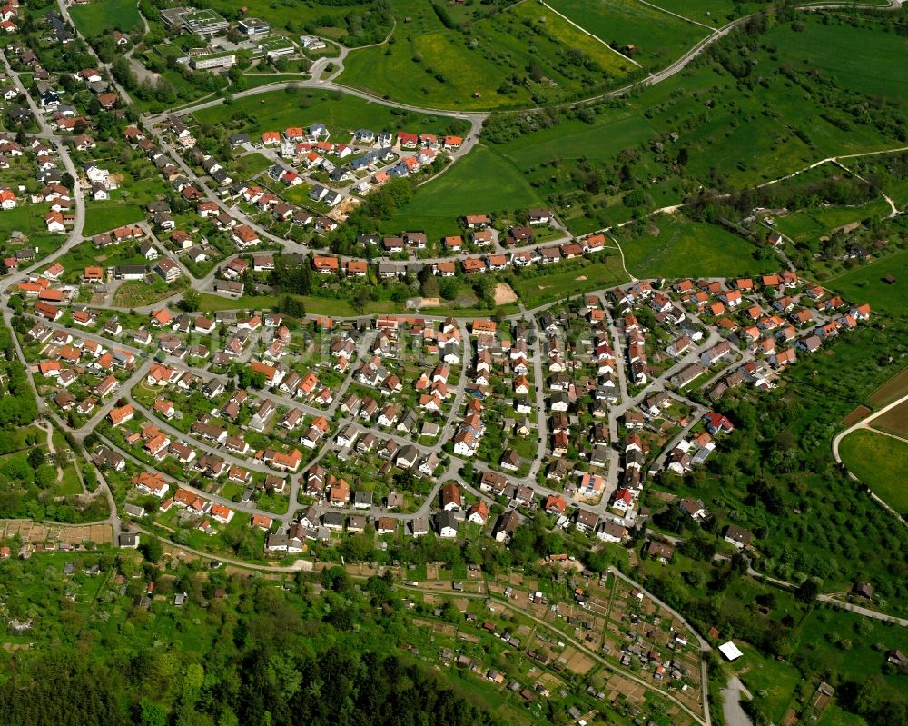 Aerial image Reichenbach - Village view on the edge of agricultural fields and land in Reichenbach in the state Baden-Wuerttemberg, Germany