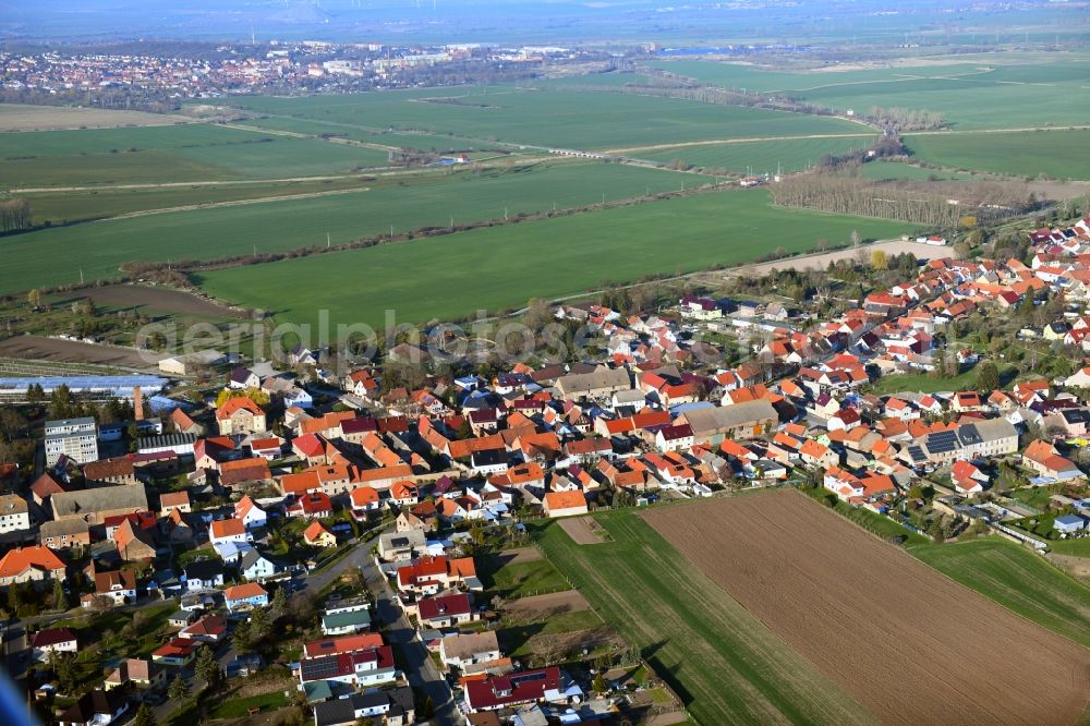 Aerial image Reinsdorf - Village view on the edge of agricultural fields and land in Reinsdorf in the state Thuringia, Germany