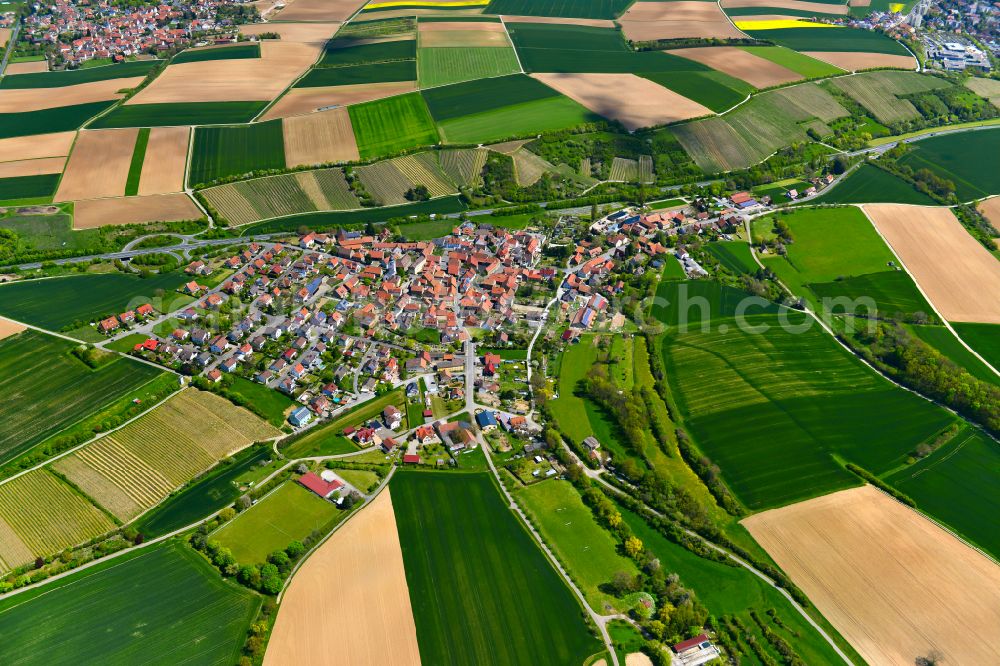 Aerial photograph Repperndorf - Village view on the edge of agricultural fields and land in Repperndorf in the state Bavaria, Germany