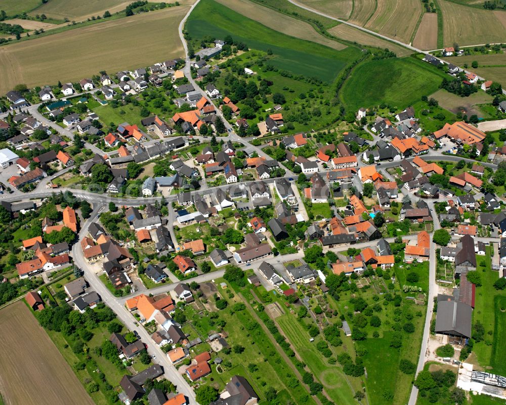 Aerial image Rheinau - Village view on the edge of agricultural fields and land in Rheinau in the state Baden-Wuerttemberg, Germany