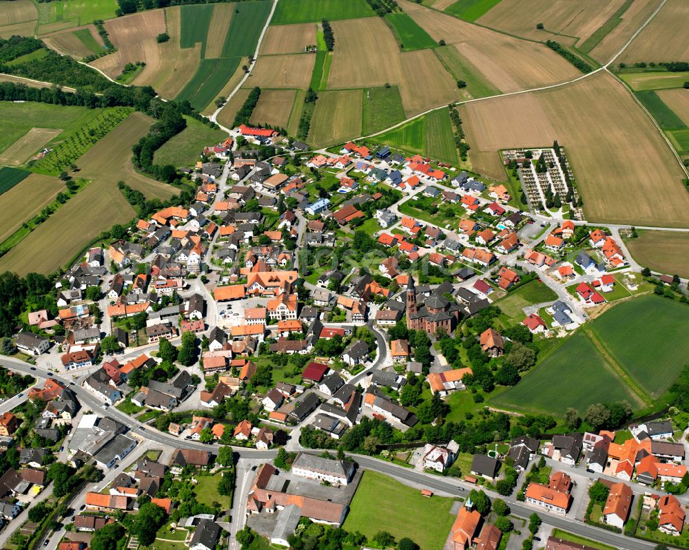 Rheinbischofsheim from above - Village view on the edge of agricultural fields and land in Rheinbischofsheim in the state Baden-Wuerttemberg, Germany