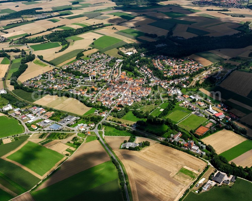 Richen from above - Village view on the edge of agricultural fields and land in Richen in the state Baden-Wuerttemberg, Germany