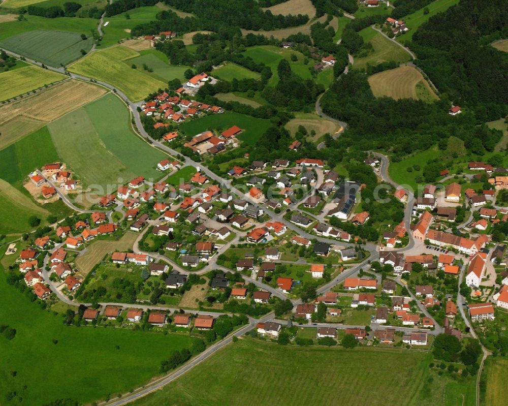 Aerial image Ried - Village view on the edge of agricultural fields and land in Ried in the state Bavaria, Germany