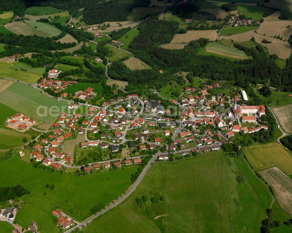 Aerial photograph Ried - Village view on the edge of agricultural fields and land in Ried in the state Bavaria, Germany