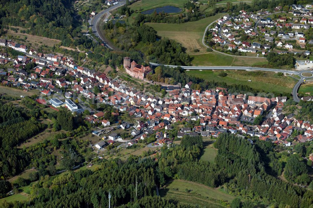 Aerial photograph Rieneck - Village view on the edge of agricultural fields and land in Rieneck in the state Bavaria, Germany