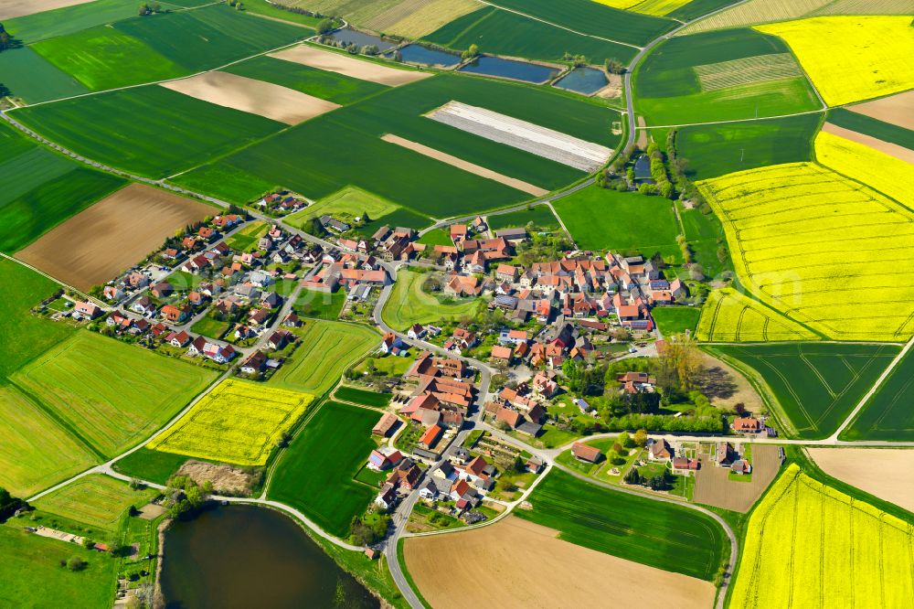 Aerial image Rimbach - Village view on the edge of agricultural fields and land in Rimbach in the state Bavaria, Germany