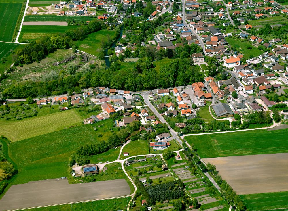 Rißtissen from the bird's eye view: Village view on the edge of agricultural fields and land in Rißtissen in the state Baden-Wuerttemberg, Germany