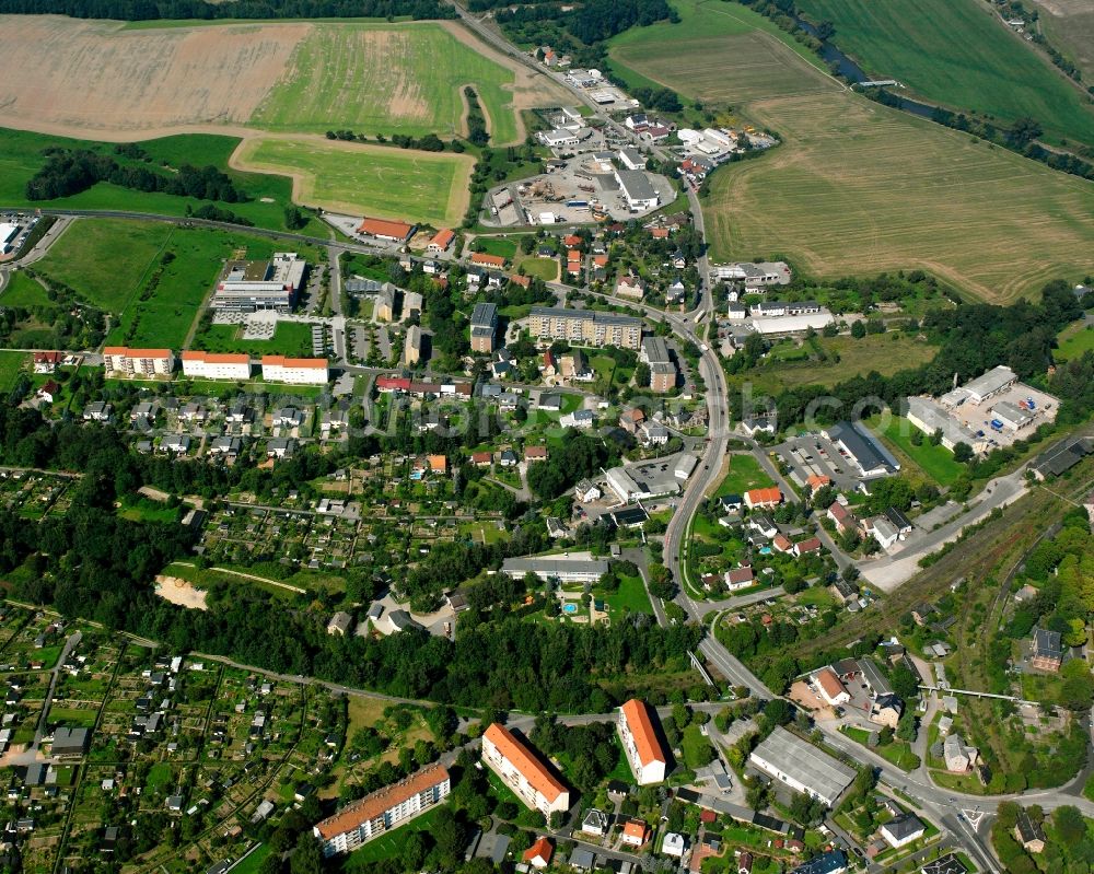 Aerial image Rochlitz - Village view on the edge of agricultural fields and land in Rochlitz in the state Saxony, Germany