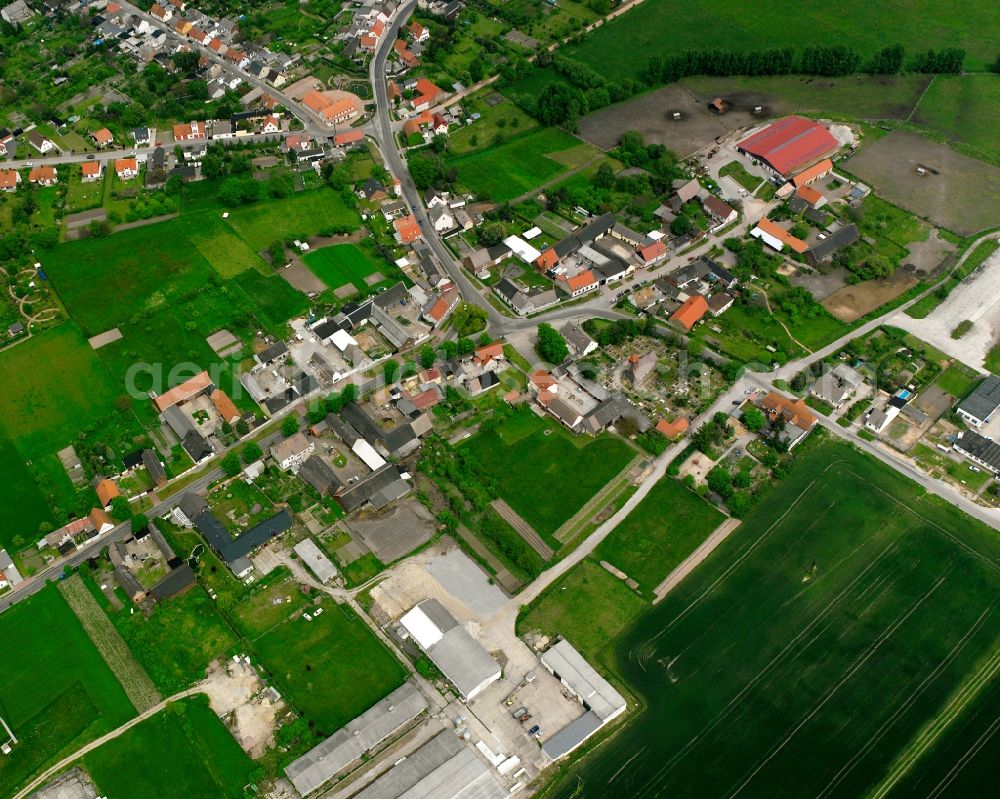 Aerial image Rodleben - Village view on the edge of agricultural fields and land in Rodleben in the state Saxony-Anhalt, Germany