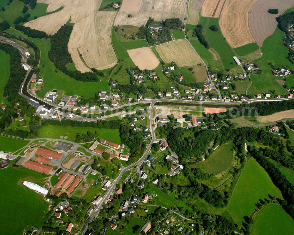 Rothenfurth from above - Village view on the edge of agricultural fields and land in Rothenfurth in the state Saxony, Germany