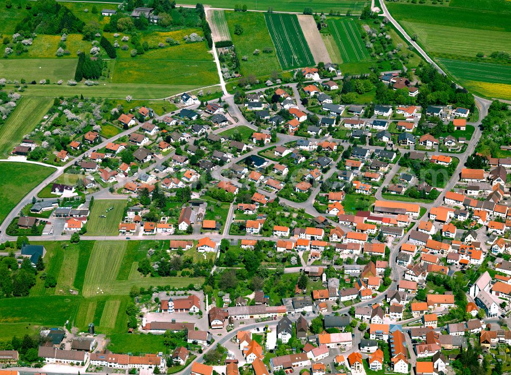 Aerial image Rottenacker - Village view on the edge of agricultural fields and land in Rottenacker in the state Baden-Wuerttemberg, Germany