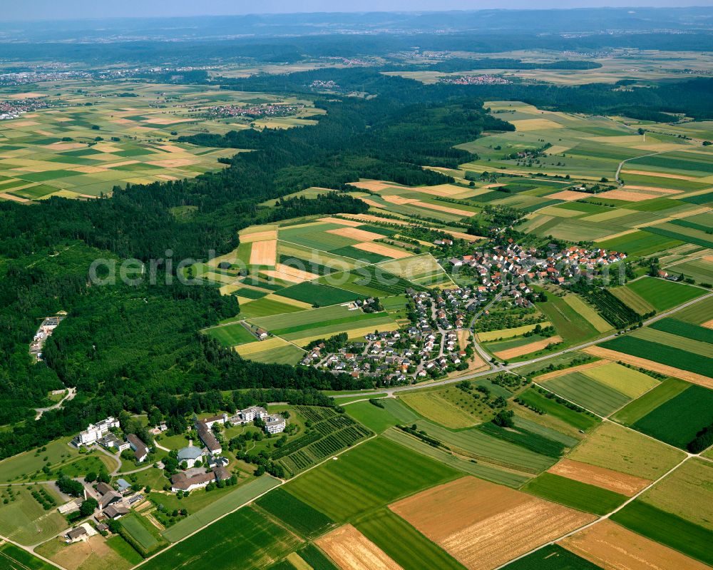 Rottenburg am Neckar from above - Village view on the edge of agricultural fields and land in Rottenburg am Neckar in the state Baden-Wuerttemberg, Germany