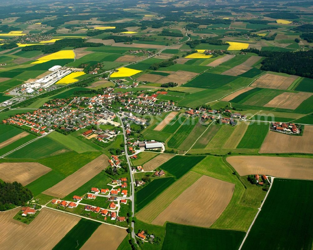 Aerial image Ruderfing - Village view on the edge of agricultural fields and land in Ruderfing in the state Bavaria, Germany