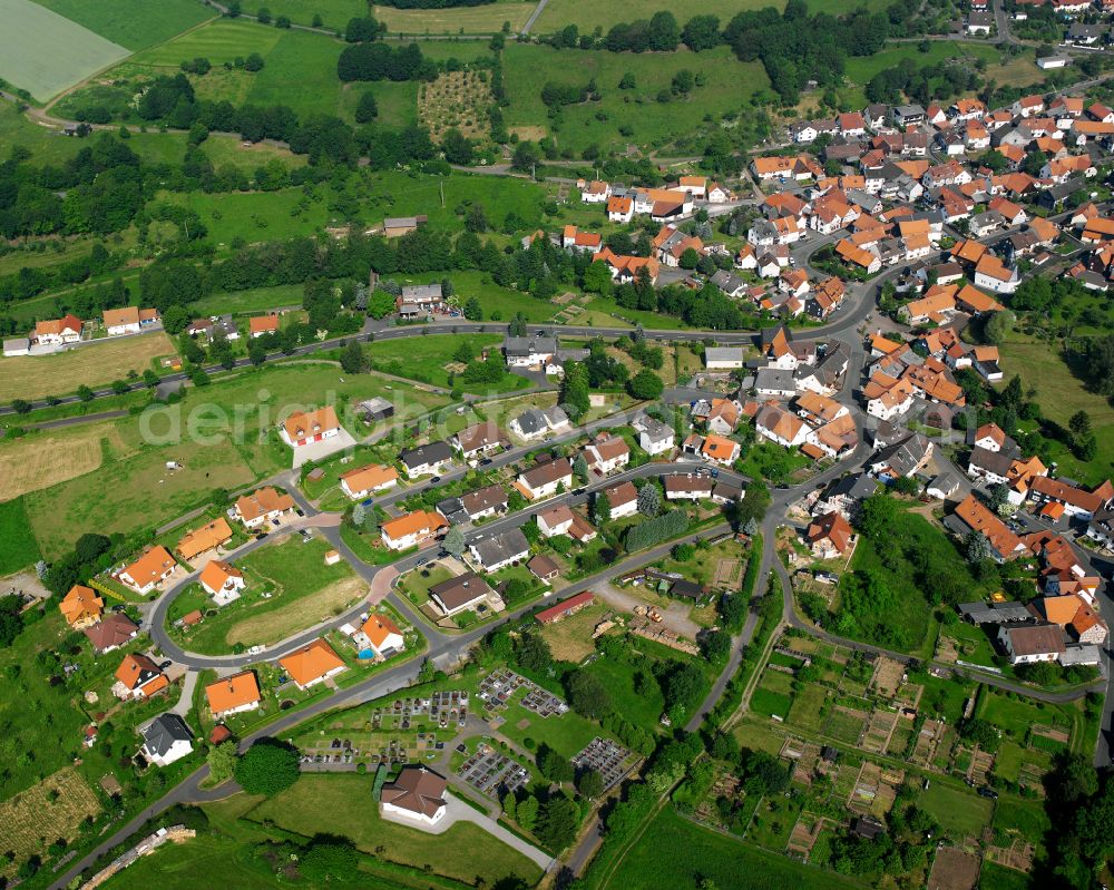 Aerial photograph Rudingshain - Village view on the edge of agricultural fields and land in Rudingshain in the state Hesse, Germany