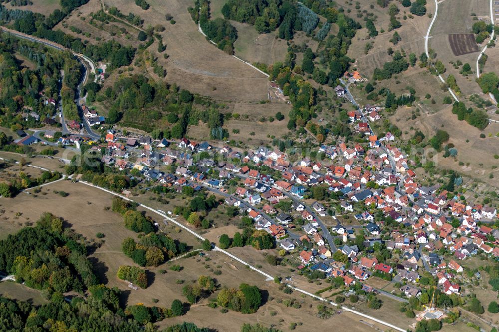 Aerial photograph Ruppertshütten - Village view on the edge of agricultural fields and land in Ruppertshütten in the state Bavaria, Germany