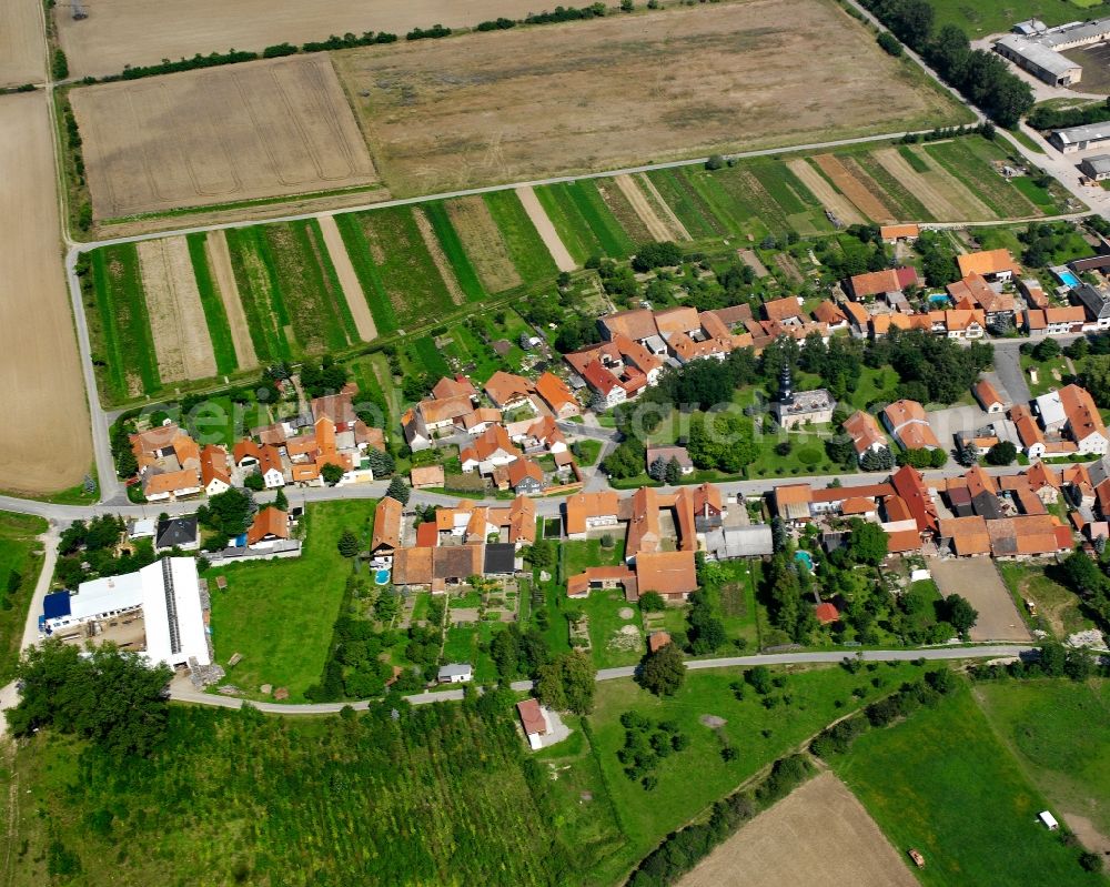 Aerial photograph Saalfeld - Village view on the edge of agricultural fields and land in Saalfeld in the state Thuringia, Germany