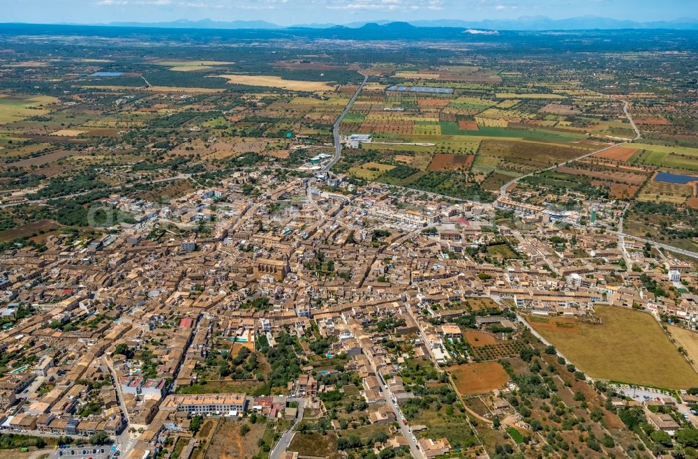 Aerial photograph Santanyi - Village view on the edge of agricultural fields and land in Santanyi in Balearic island of Mallorca, Spain