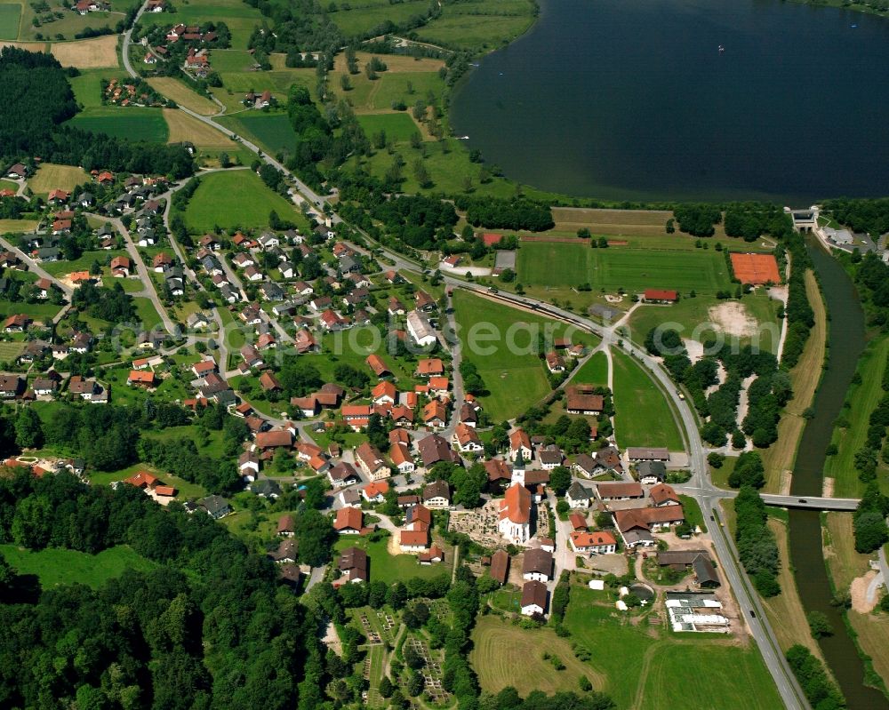 Schalldorf from above - Village view on the edge of agricultural fields and land in Schalldorf in the state Bavaria, Germany