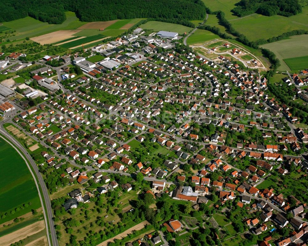 Aerial image Schlierbach - Village view on the edge of agricultural fields and land in Schlierbach in the state Baden-Wuerttemberg, Germany