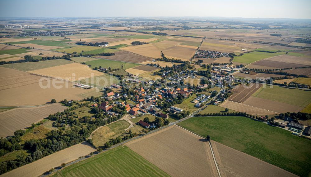 Schmerlecke from above - Village view on the edge of agricultural fields and land in Schmerlecke in the state North Rhine-Westphalia, Germany