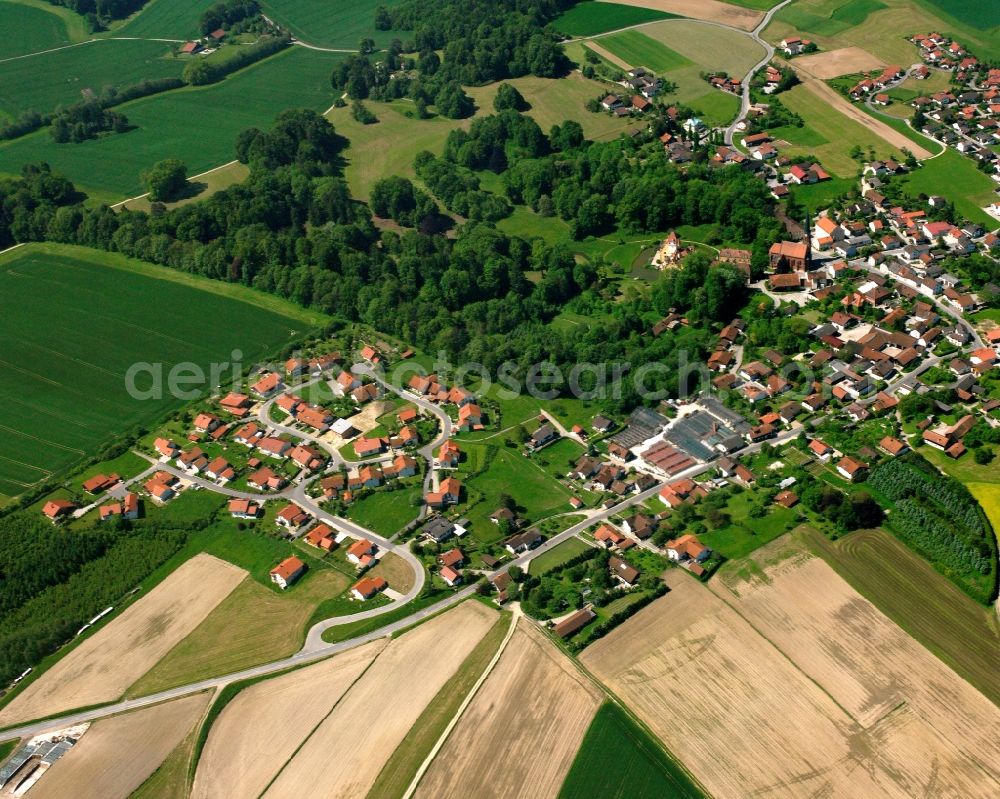 Aerial image Schönau - Village view on the edge of agricultural fields and land in Schönau in the state Bavaria, Germany