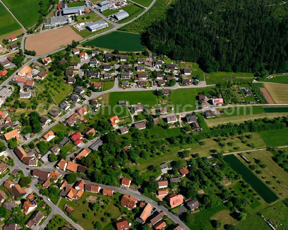 Schönbronn from above - Village view on the edge of agricultural fields and land in Schönbronn in the state Baden-Wuerttemberg, Germany