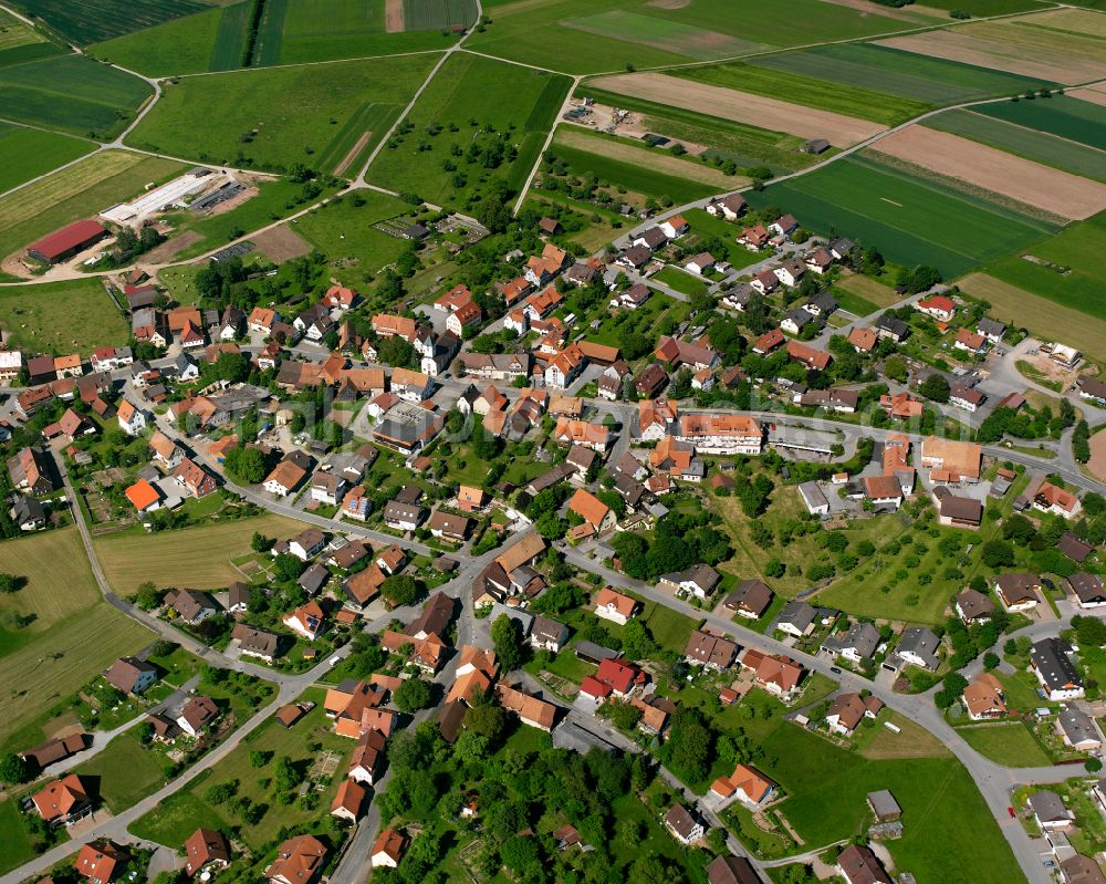 Schönbronn from the bird's eye view: Village view on the edge of agricultural fields and land in Schönbronn in the state Baden-Wuerttemberg, Germany