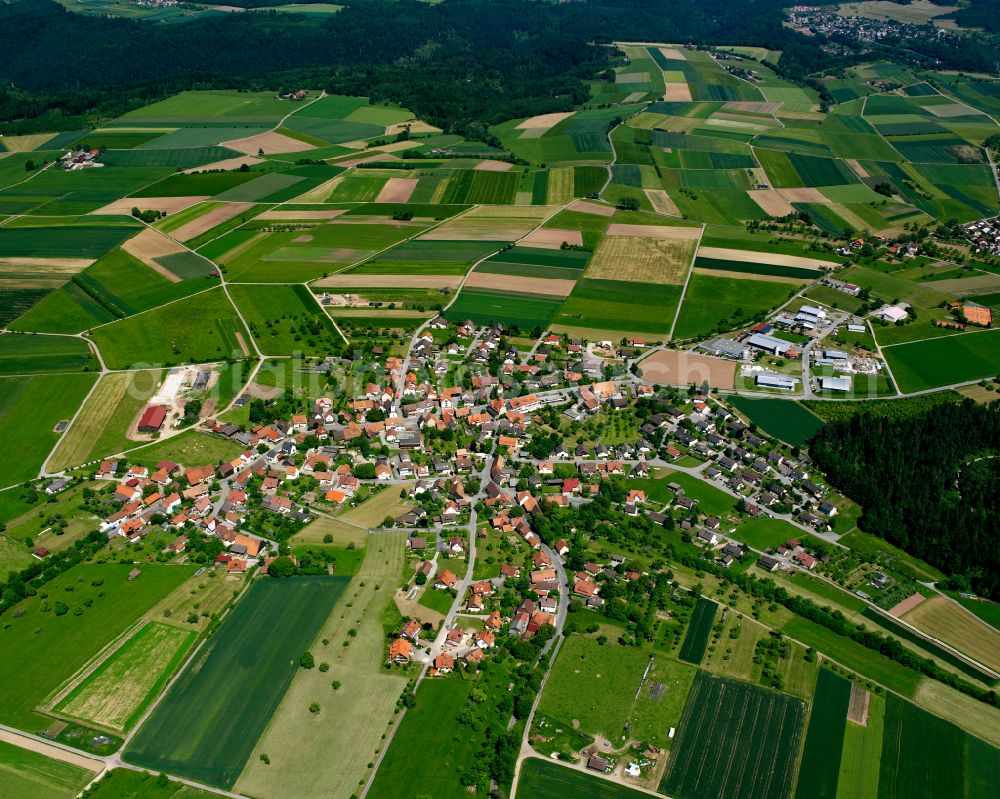 Schönbronn from above - Village view on the edge of agricultural fields and land in Schönbronn in the state Baden-Wuerttemberg, Germany