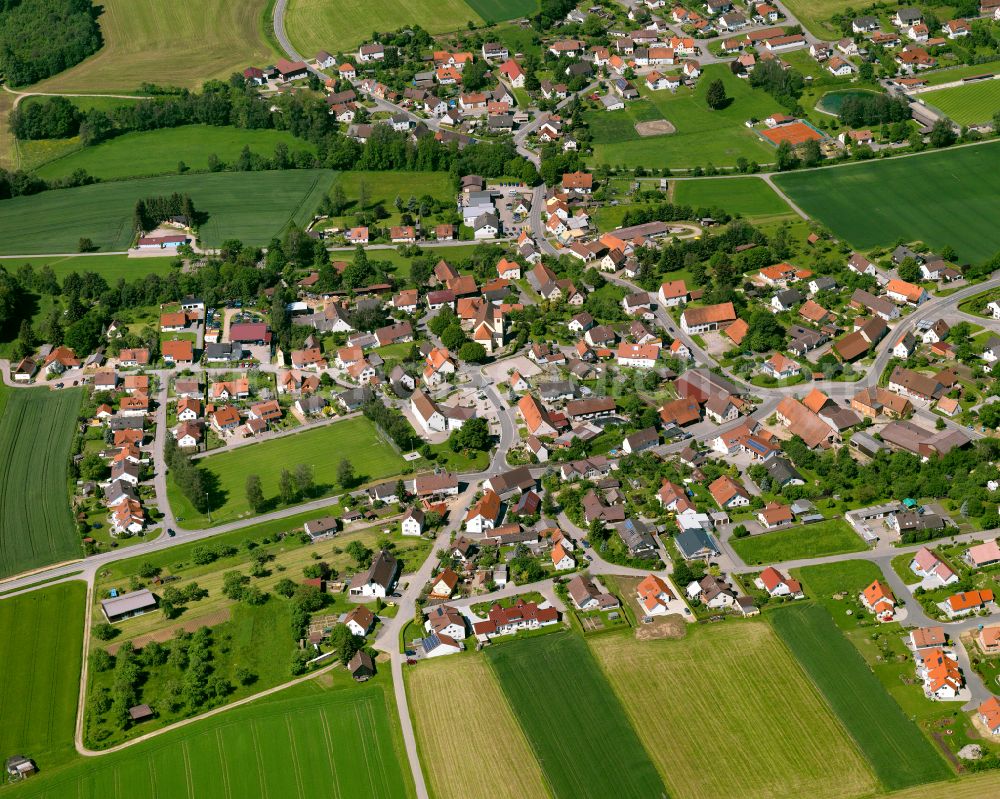 Aerial image Schönebürg - Village view on the edge of agricultural fields and land in Schönebürg in the state Baden-Wuerttemberg, Germany