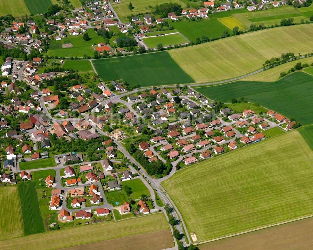 Aerial photograph Schönebürg - Village view on the edge of agricultural fields and land in Schönebürg in the state Baden-Wuerttemberg, Germany