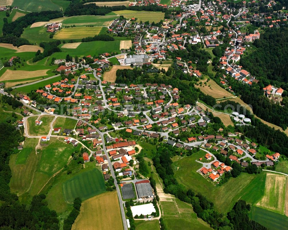 Schoppühl from the bird's eye view: Village view on the edge of agricultural fields and land in Schoppühl in the state Bavaria, Germany