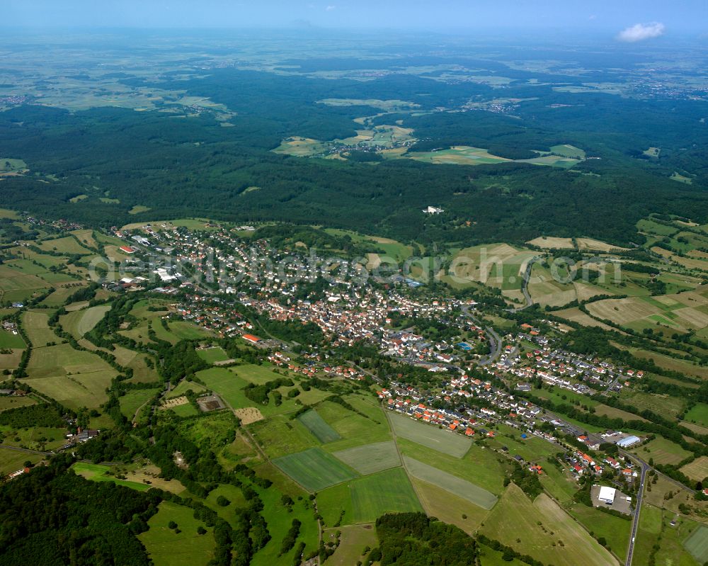 Aerial photograph Schotten - Village view on the edge of agricultural fields and land in Schotten in the state Hesse, Germany