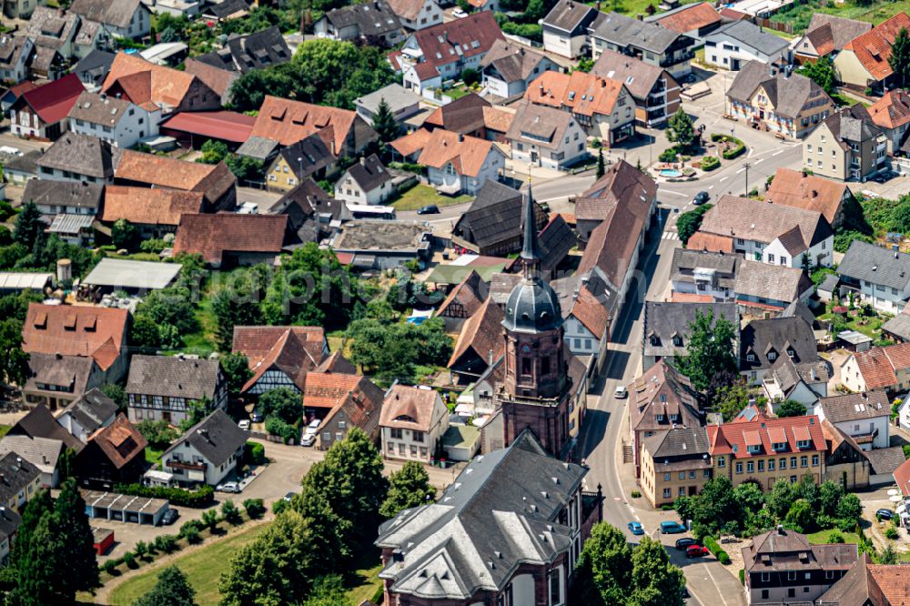 Aerial image Schuttern - Village view on the edge of agricultural fields and land in Schuttern in the state Baden-Wuerttemberg, Germany