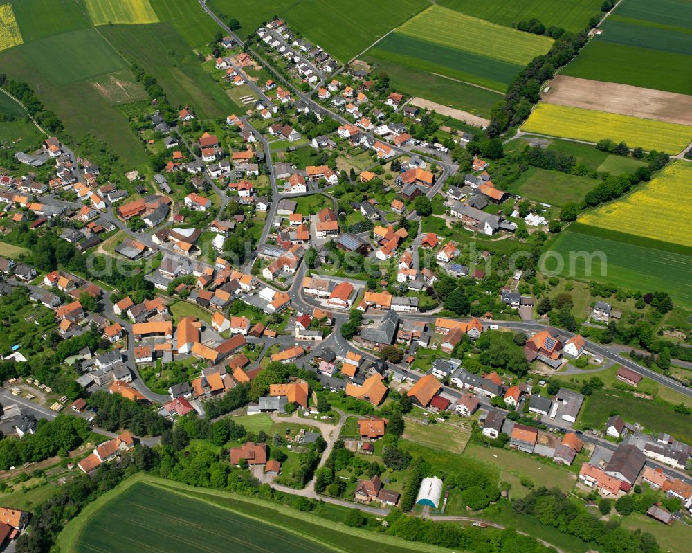 Aerial image Schwarz - Village view on the edge of agricultural fields and land in Schwarz in the state Hesse, Germany