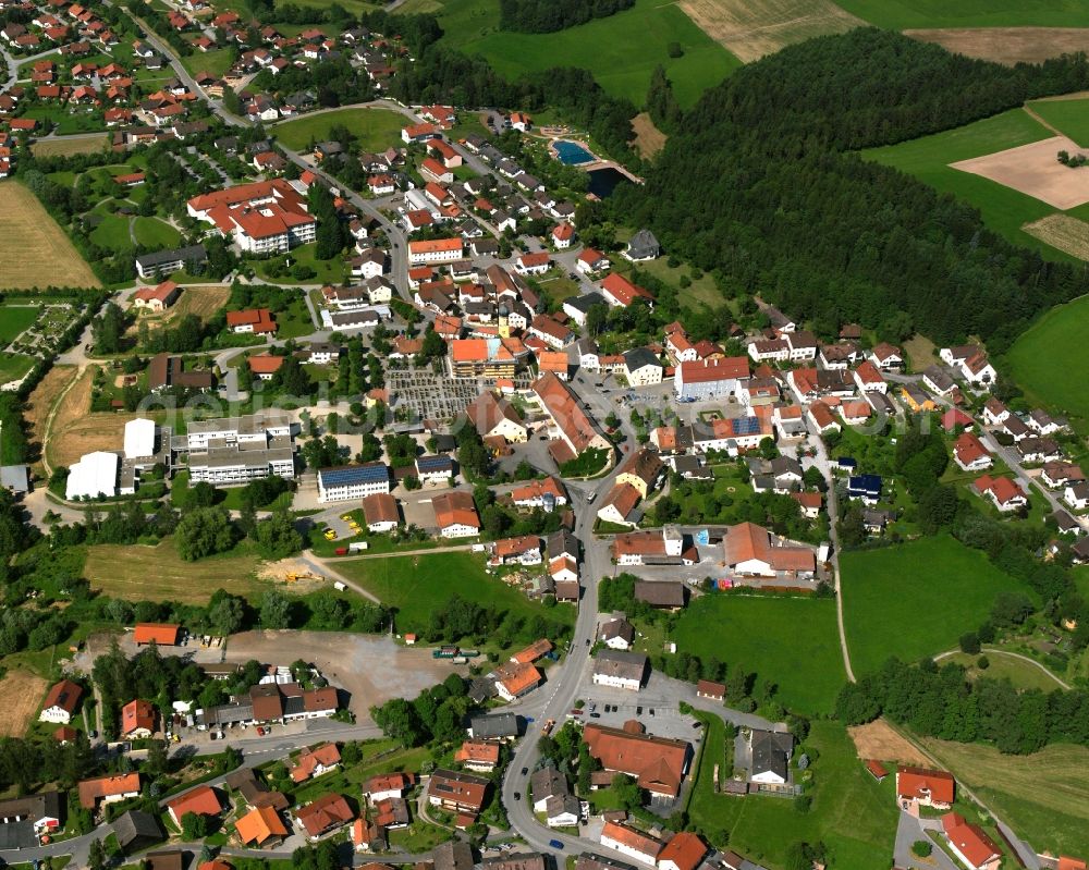 Aerial image Schwarzach - Village view on the edge of agricultural fields and land in Schwarzach in the state Bavaria, Germany