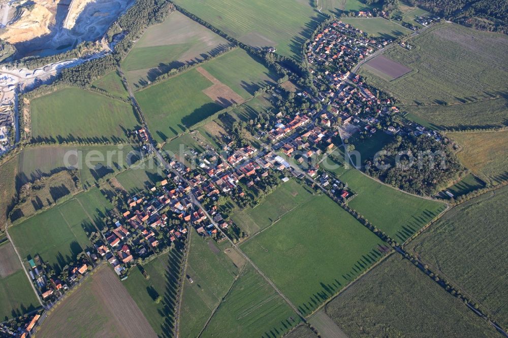 Schwarzkollm from above - Village view on the edge of agricultural fields and land in Schwarzkollm in the state Saxony, Germany