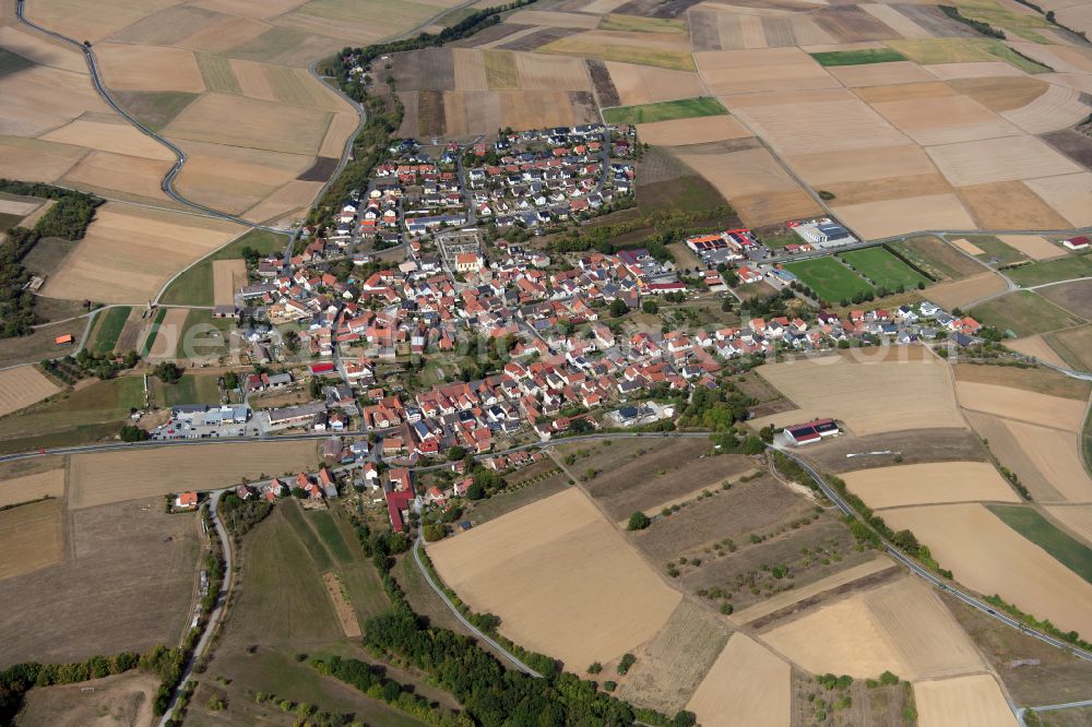 Schwebenried from the bird's eye view: Village view on the edge of agricultural fields and land in Schwebenried in the state Bavaria, Germany