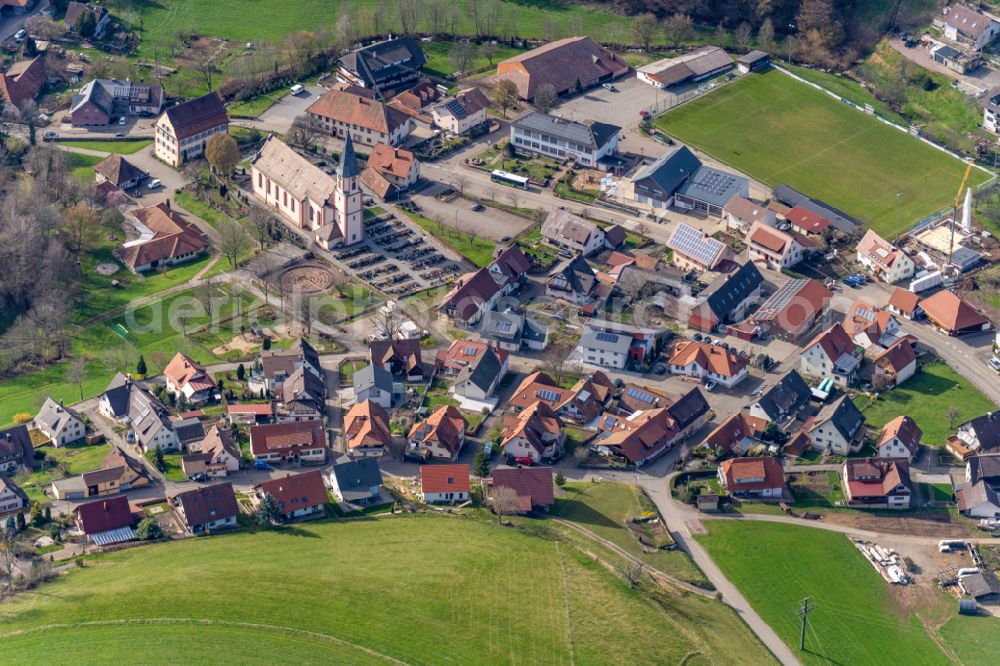 Aerial image Schweighausen - Village view on the edge of agricultural fields and land in Schweighausen in the state Baden-Wuerttemberg, Germany